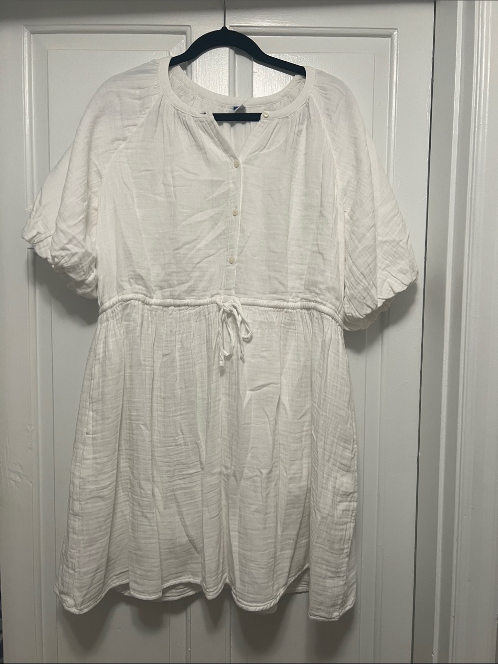 Old Navy White Midi Drawstring-Peplum Button Front Dress